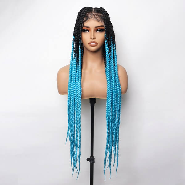 ombre blue box braided wig