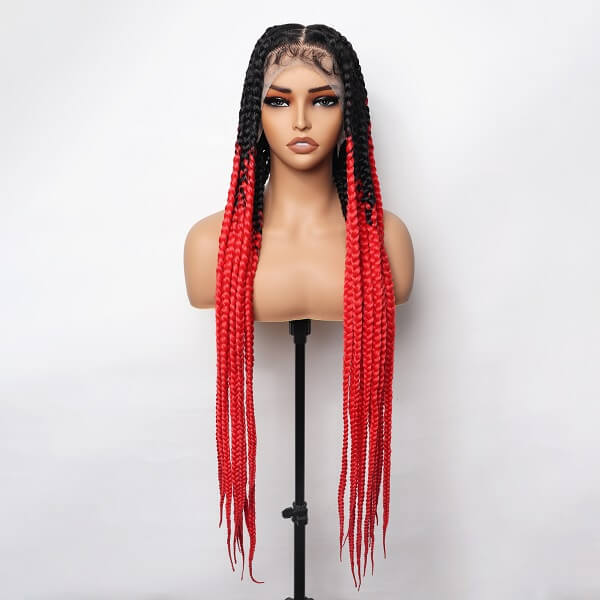 ombre red large box braided wig