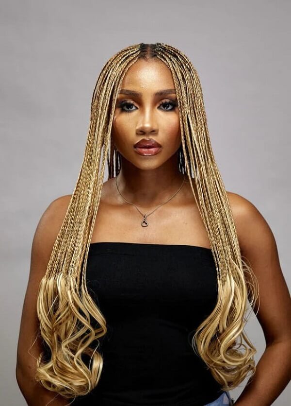 mix blonde box braided wig with wavy ends