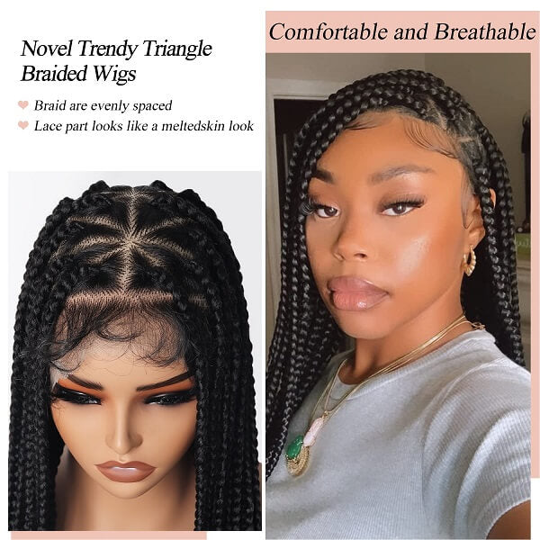Triangle Box Braided Wig 36" Over Hip Length Knotless Box Braids Hand-Tied Full HD Lace Wig-MBW01